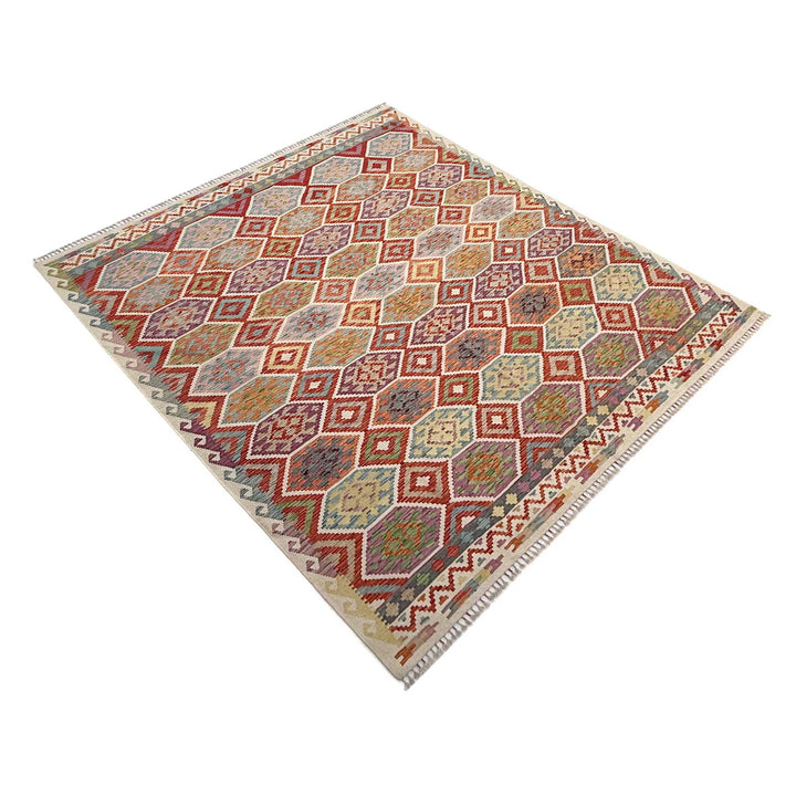 Afghan Vegetable Kilim Rug 8' 5" x 9' 9" Flat-Weave | No. AL48267