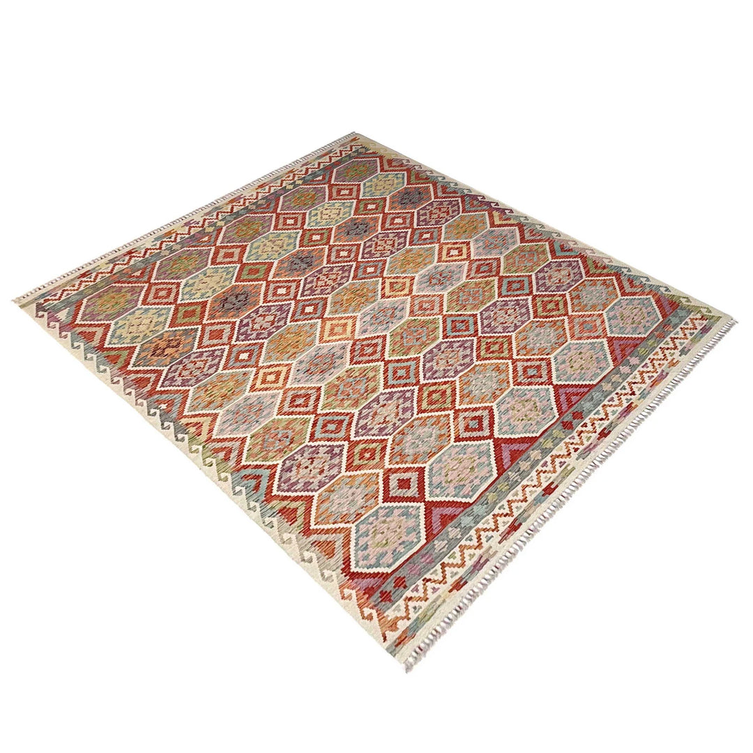 Afghan Vegetable Kilim Rug 8' 5" x 9' 9" Flat-Weave | No. AL48267