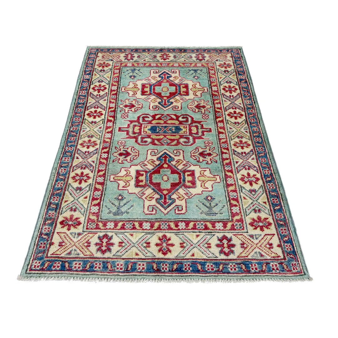 Blue Afghan Kazak Rug 2' 7" x 4' 1" Hand-Knotted | No. AL48273
