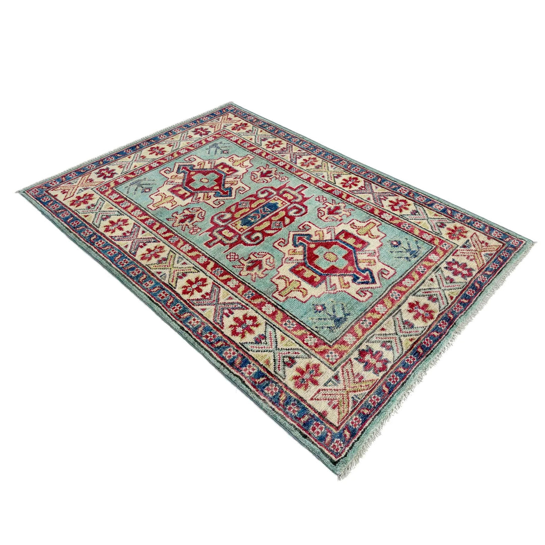 Blue Afghan Kazak Rug 2' 7" x 4' 1" Hand-Knotted | No. AL48273