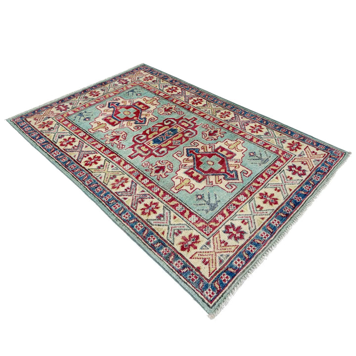 Blue Afghan Kazak Rug 2' 7" x 4' 1" Hand-Knotted | No. AL48273