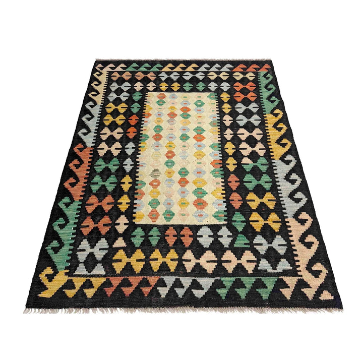 Afghan Vegetable Kilim Rug 3' 7" x 5' 1" Flat-Weave | No. AL482773
