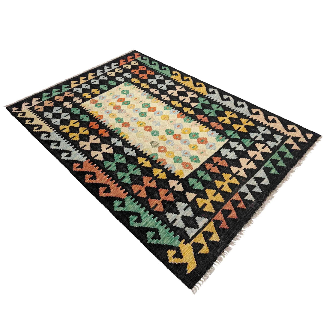 Afghan Vegetable Kilim Rug 3' 7" x 5' 1" Flat-Weave | No. AL482773