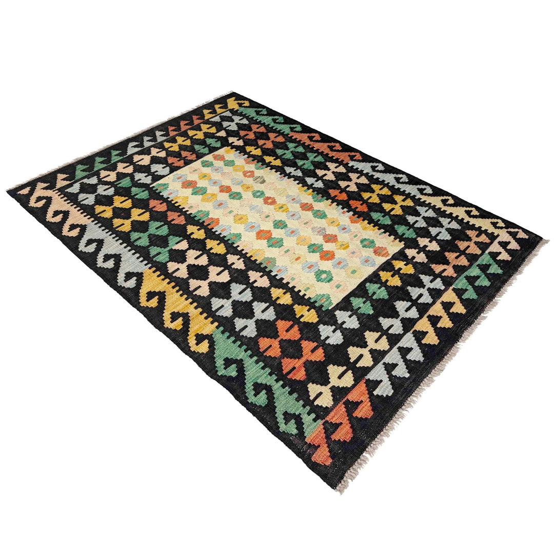 Afghan Vegetable Kilim Rug 3' 7" x 5' 1" Flat-Weave | No. AL482773