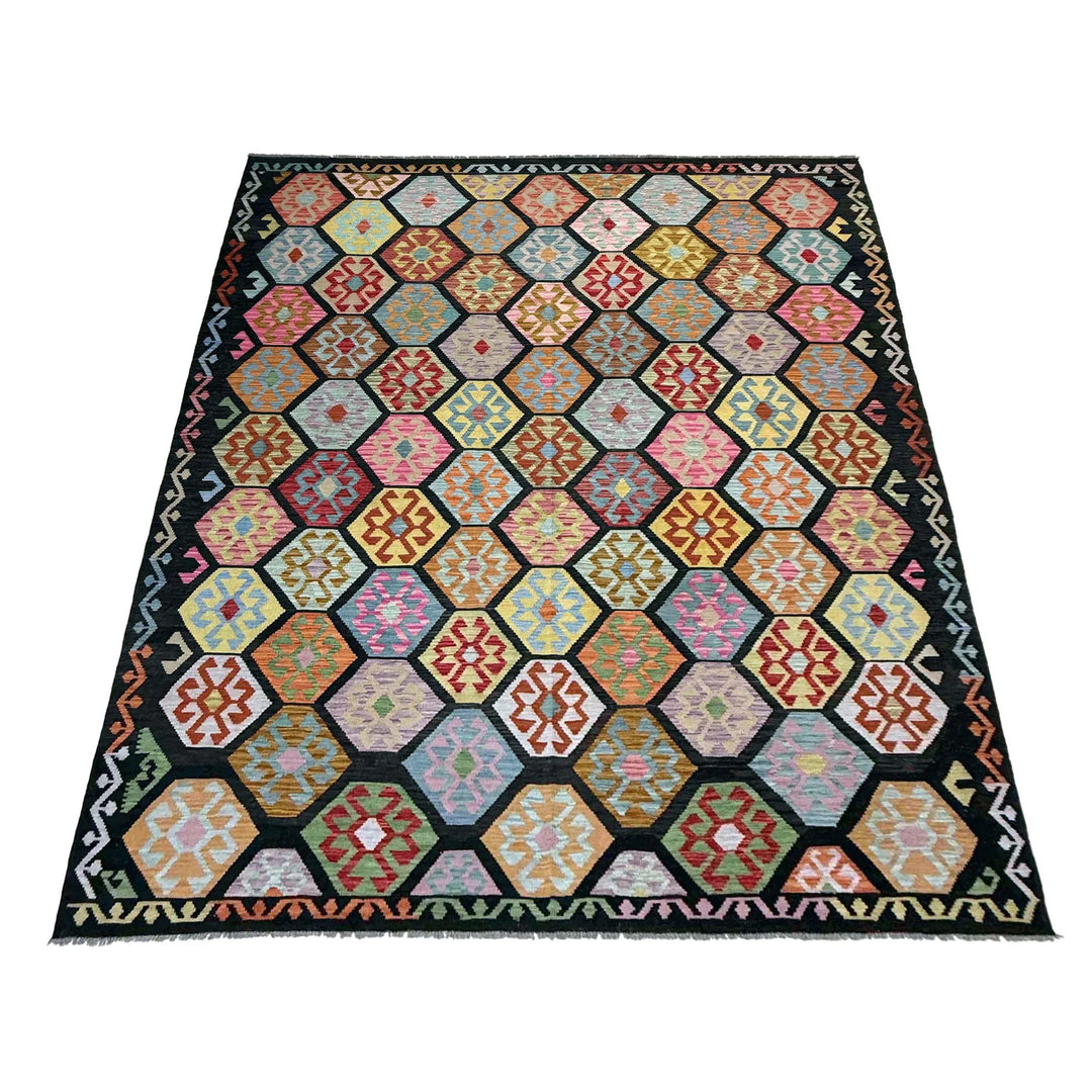 Afghan Vegetable Kilim Rug 8'2" x 11'3" Flat-Weave | No. AL482973