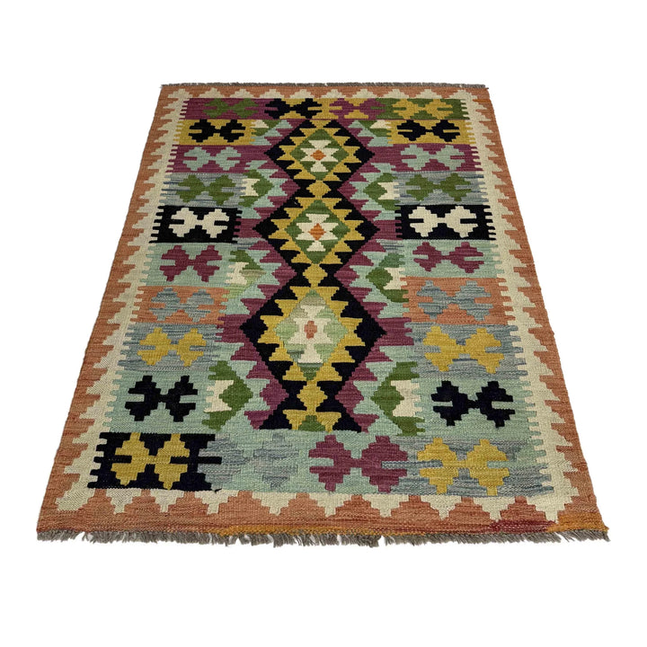 Afghan Vegetable Kilim Rug 3' 2" x 4' 10" Flat-Weave | No. AL483196