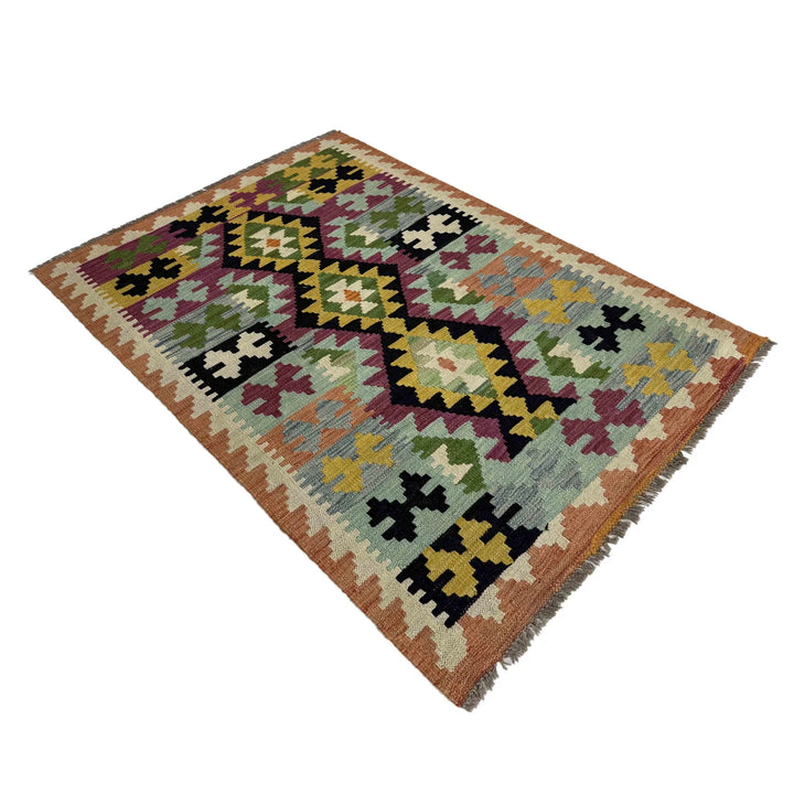 Afghan Vegetable Kilim Rug 3' 2" x 4' 10" Flat-Weave | No. AL483196
