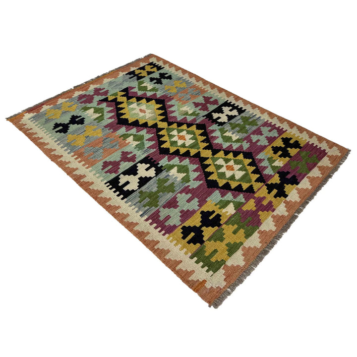 Afghan Vegetable Kilim Rug 3' 2" x 4' 10" Flat-Weave | No. AL483196