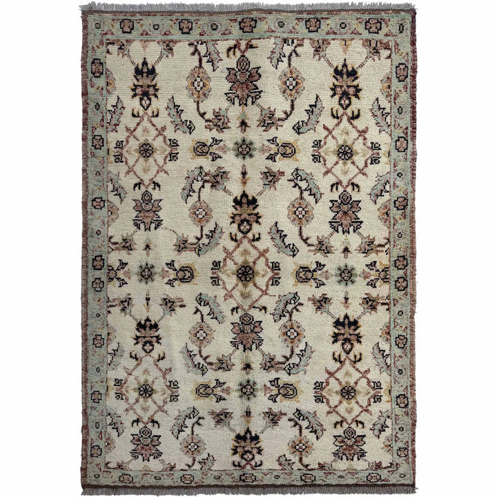 Beige Afghan Oushak Rug 3' 11" x 5' 9" Hand-Knotted | No. AL48342