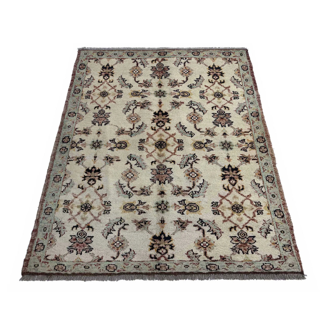 Beige Afghan Oushak Rug 3' 11" x 5' 9" Hand-Knotted | No. AL48342
