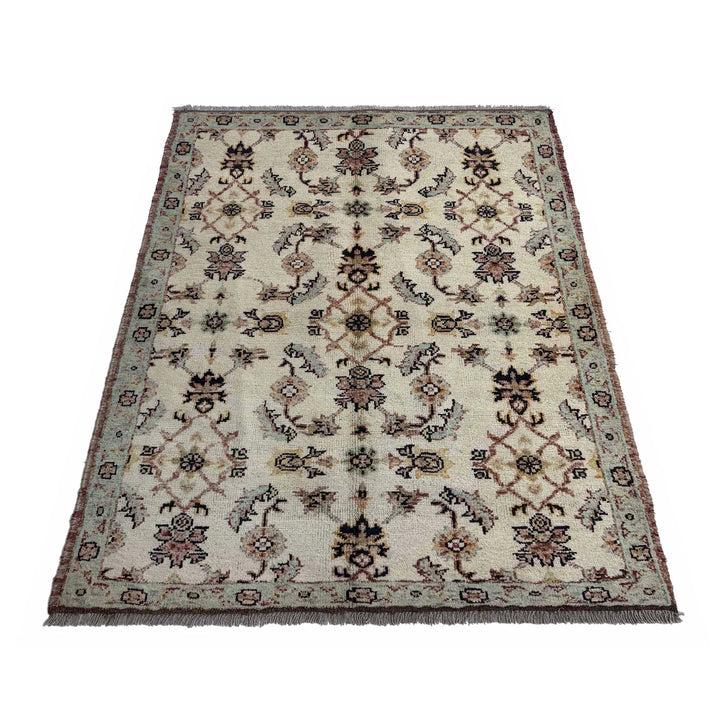 Beige Afghan Oushak Rug 3' 11" x 5' 9" Hand-Knotted | No. AL48342