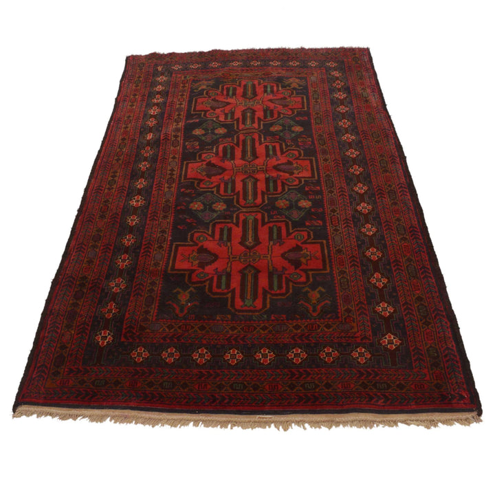 Afghan Baluchi Rug 3' 8" x 6' 2" Hand-Knotted | No. AL48351