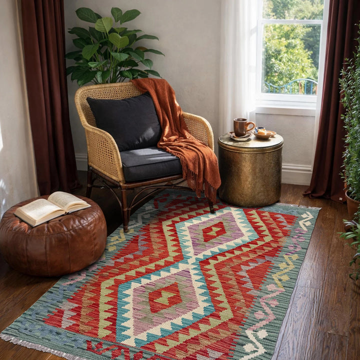 Afghan Kilim Rug 2' 7" x 4' 0" Flat-Weave | No. AL48375