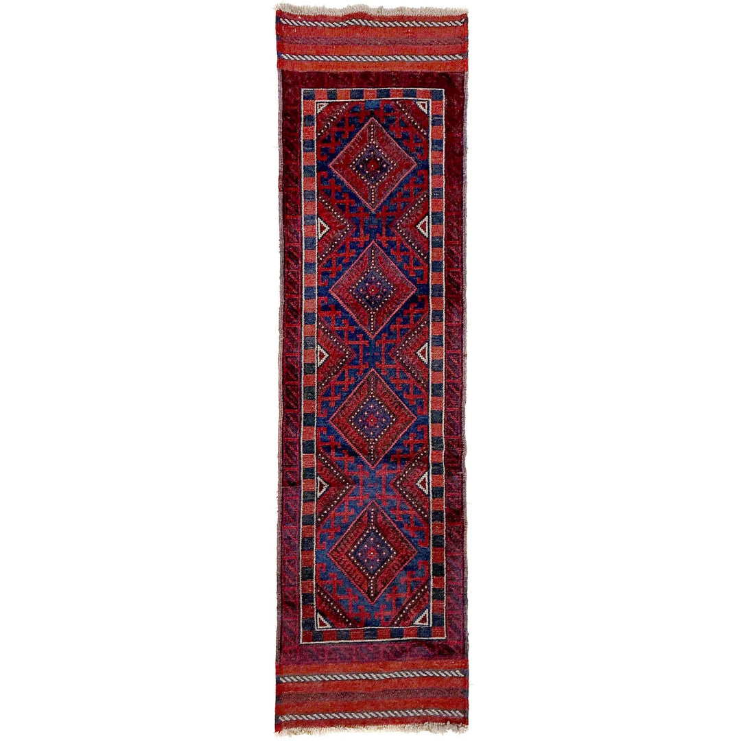 Deep Red Afghan Mashwani Rug 2' 2" x 7' 9" Hand-Knotted | No. AL48377