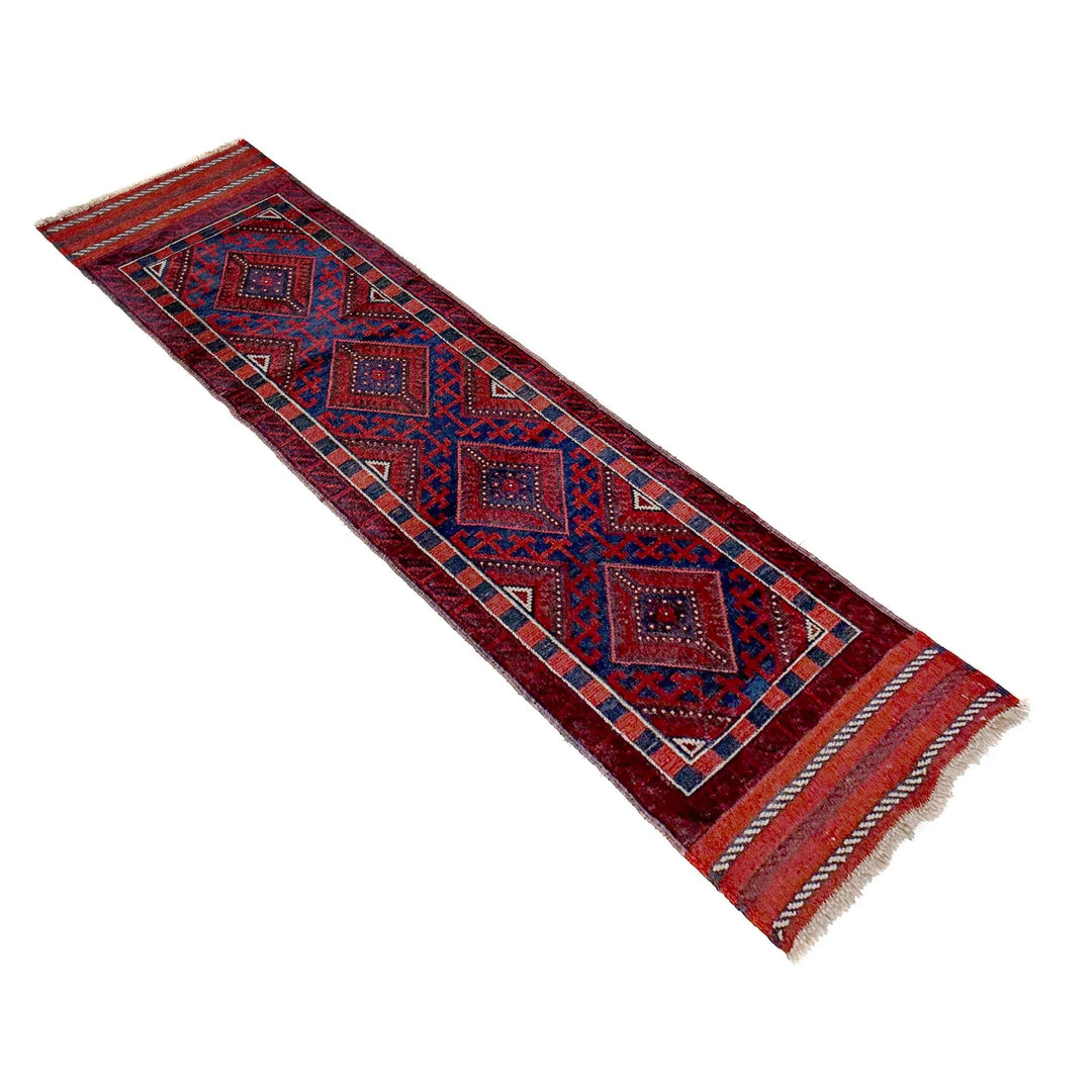 Deep Red Afghan Mashwani Rug 2' 2" x 7' 9" Hand-Knotted | No. AL48377