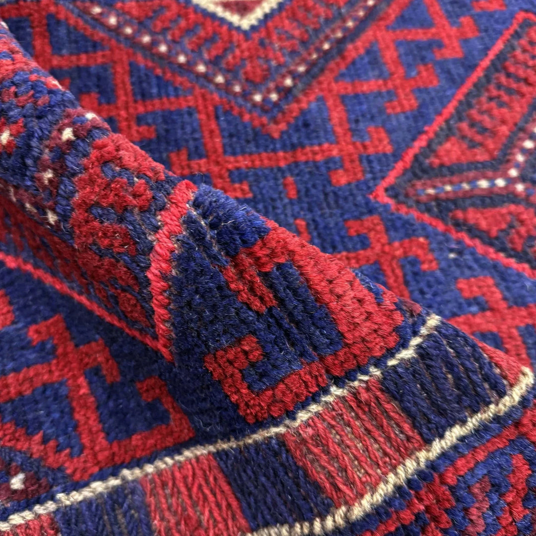 Deep Red Afghan Mashwani Rug 2'2" x 7'9" Hand-Knotted | No. AL48377