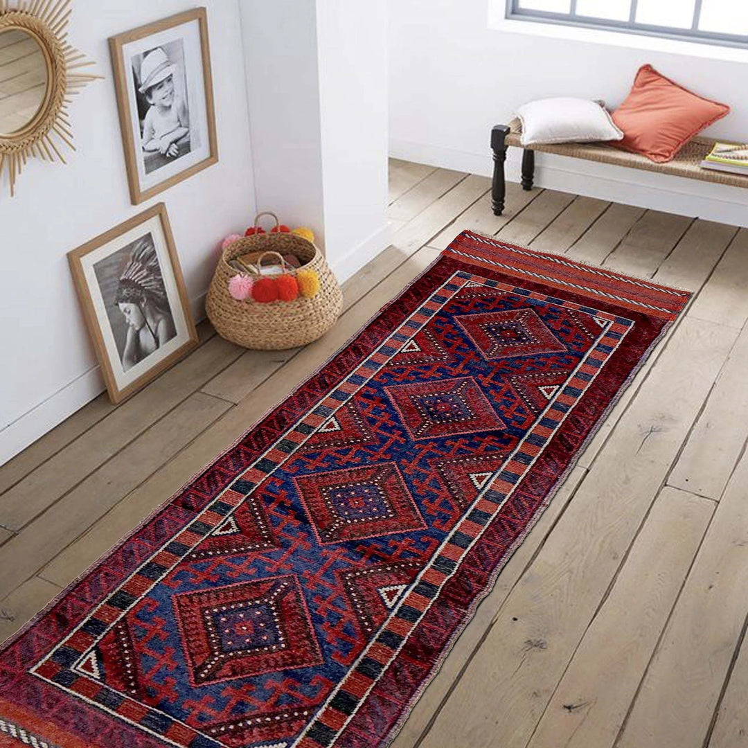 Deep Red Afghan Mashwani Rug 2' 2" x 7' 9" Hand-Knotted | No. AL48377