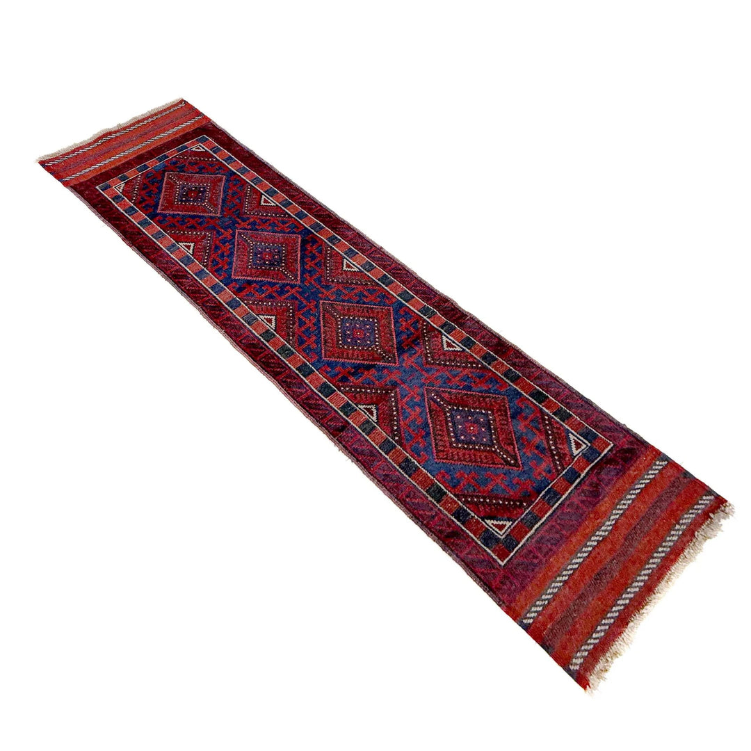 Deep Red Afghan Mashwani Rug 2' 2" x 7' 9" Hand-Knotted | No. AL48377