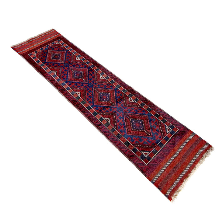 Deep Red Afghan Mashwani Rug 2' 2" x 7' 9" Hand-Knotted | No. AL48377