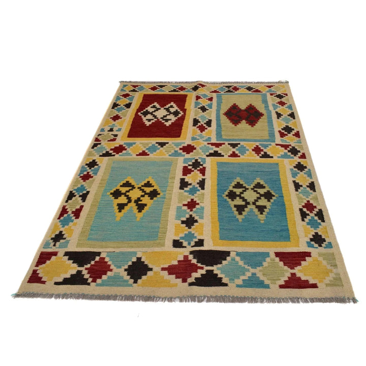 Afghan Kilim Rug 4' 4" x 6' 3" Flat-Weave | No. AL48380