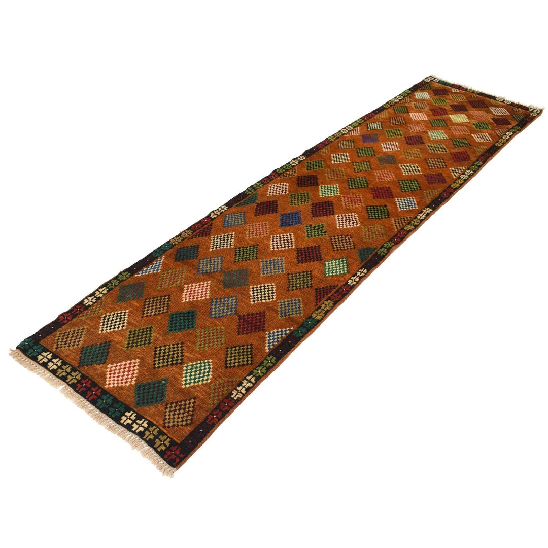 Orange Afghan Baluchi Rug 2' 5" x 9' 4" Hand-Knotted | No. AL48404