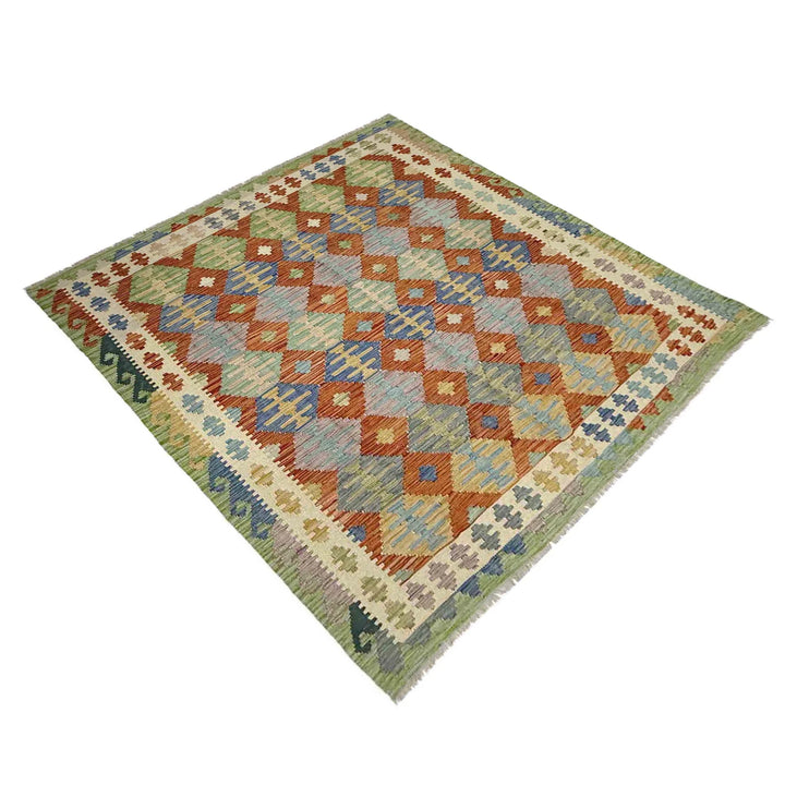 Multicolor Afghan Vegetable Kilim Rug 6' 0" x 7' 5" Flat-Weave | No. AL48464