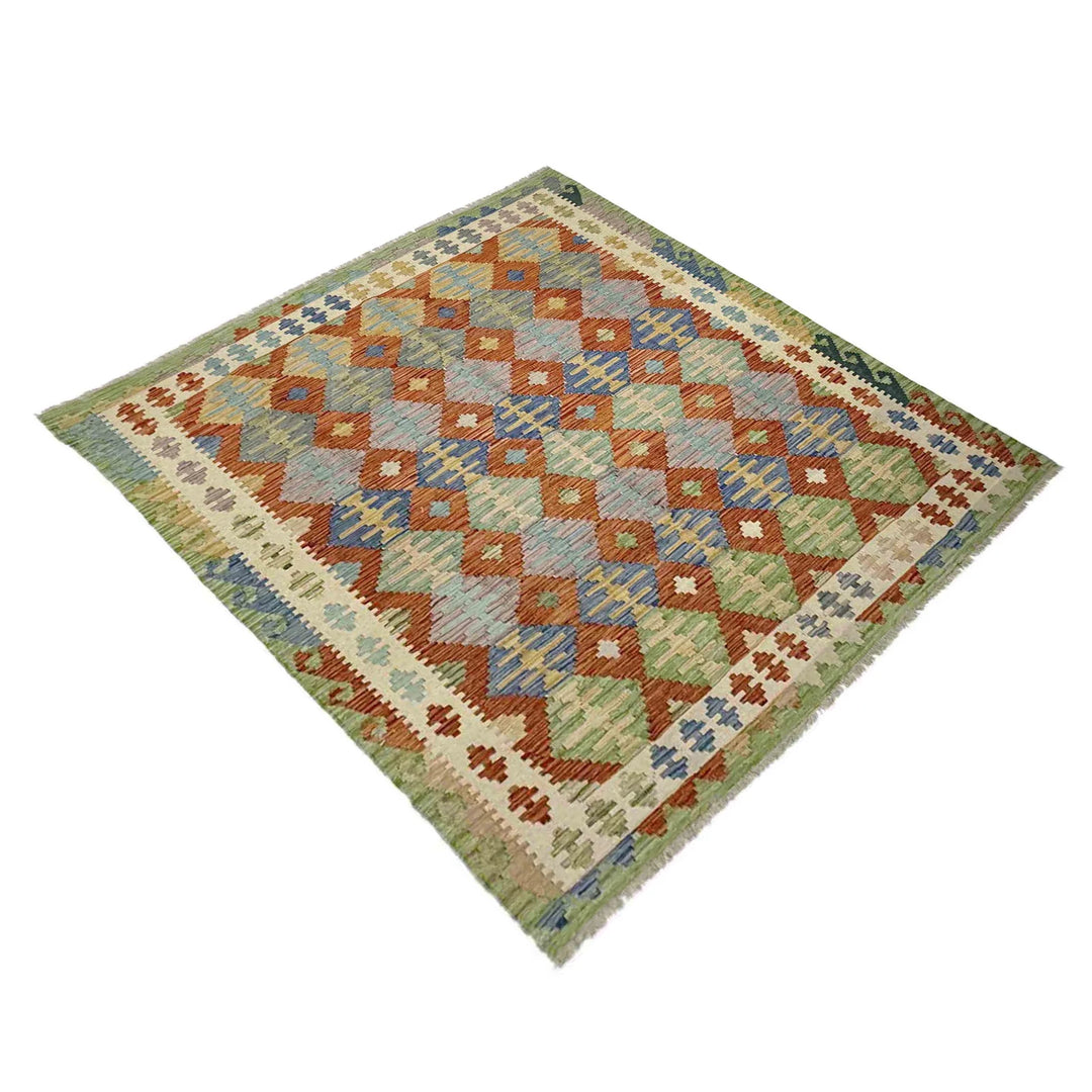 Multicolor Afghan Vegetable Kilim Rug 6' 0" x 7' 5" Flat-Weave | No. AL48464