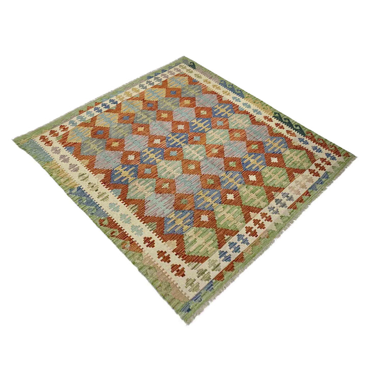 Multicolor Afghan Vegetable Kilim Rug 6' 0" x 7' 5" Flat-Weave | No. AL48464