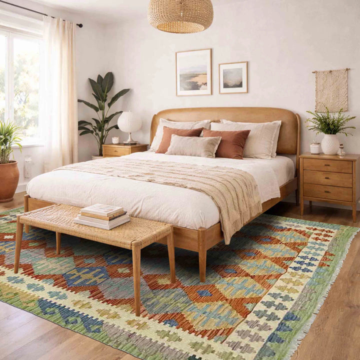 Multicolor Afghan Vegetable Kilim Rug 6' 0" x 7' 5" Flat-Weave | No. AL48464