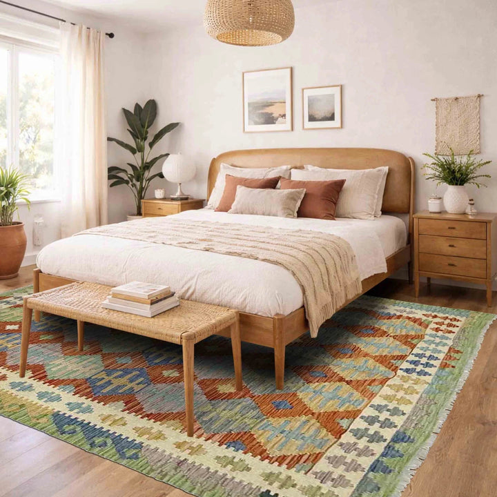 Multicolor Afghan Kilim Rug 6' 0" x 7' 5" Flat-Weave | No. AL48464