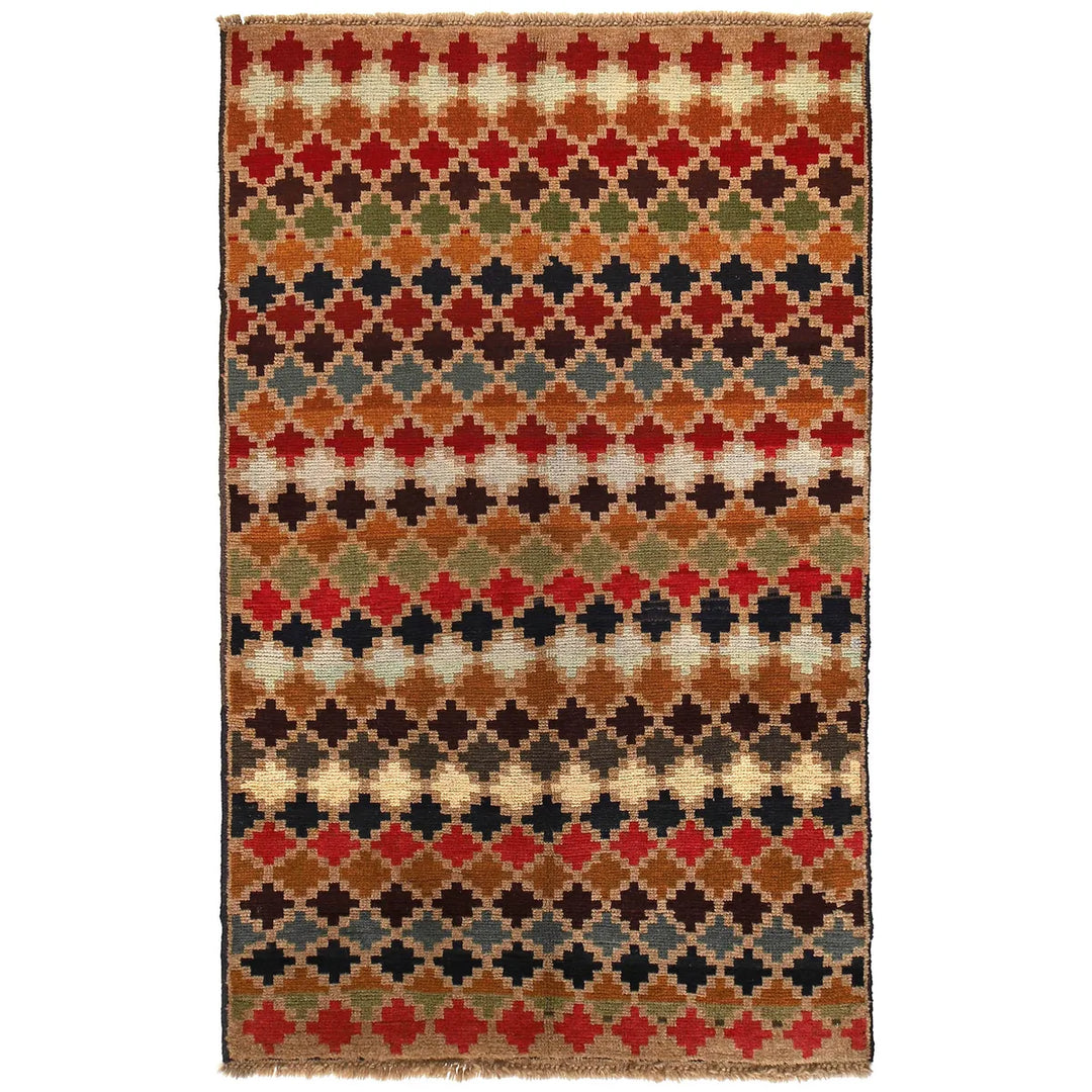 Tan Afghan Baluchi Rug 3'9" x 6'4" Hand-Knotted | No. AL48468