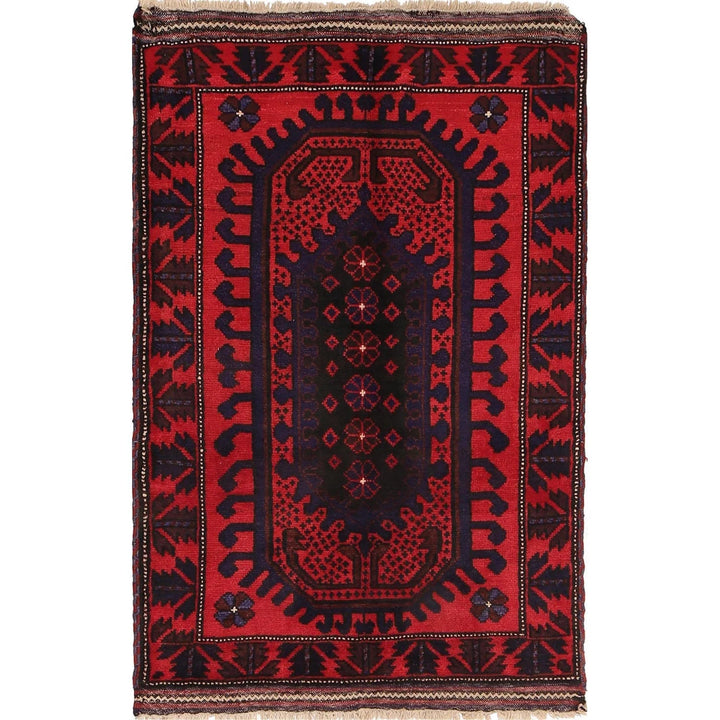 Red Afghan Baluchi Rug 2' 12" x 4' 10" Hand-Knotted | No. AL48474