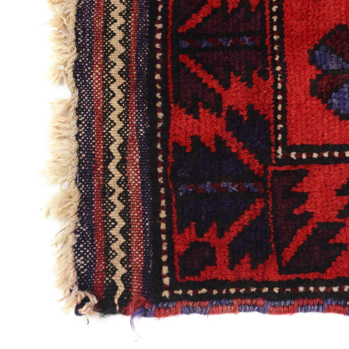 Red Afghan Baluchi Rug 2' 12" x 4' 10" Hand-Knotted | No. AL48474