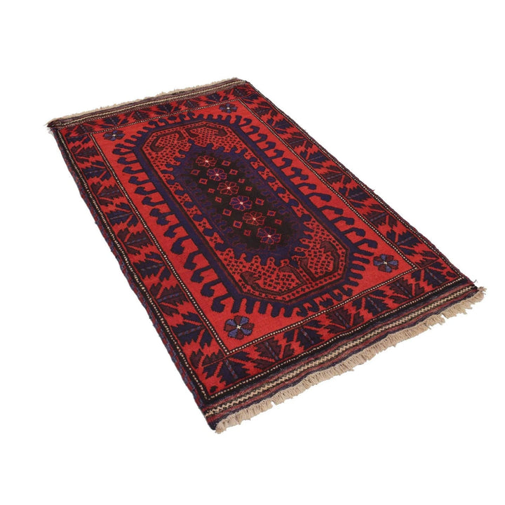 Red Afghan Baluchi Rug 2' 12" x 4' 10" Hand-Knotted | No. AL48474