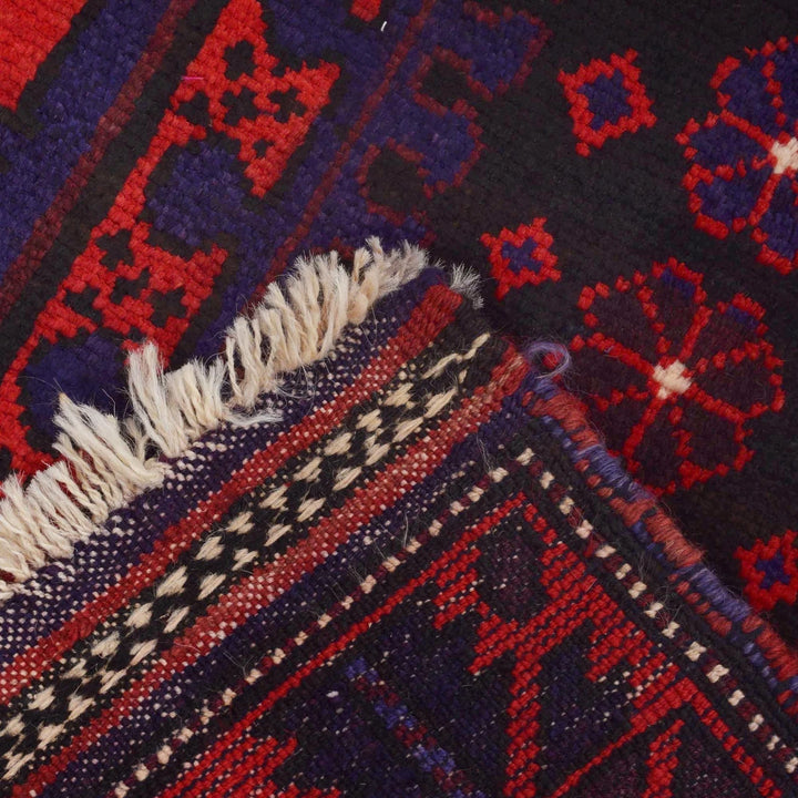 Red Afghan Baluchi Rug 2' 12" x 4' 10" Hand-Knotted | No. AL48474