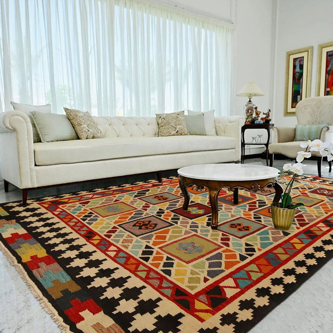Afghan Vegetable Kilim Rug 8' 6" x 11' 5" Flat-Weave | No. AL48475