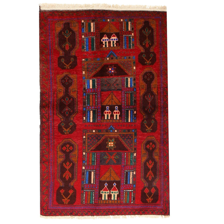Red Afghan Prayer Rug 2' 8" x 4' 4" Hand-Knotted | No. AL48501