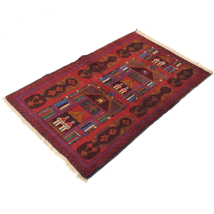 Red Afghan Prayer Rug 2' 8" x 4' 4" Hand-Knotted | No. AL48501