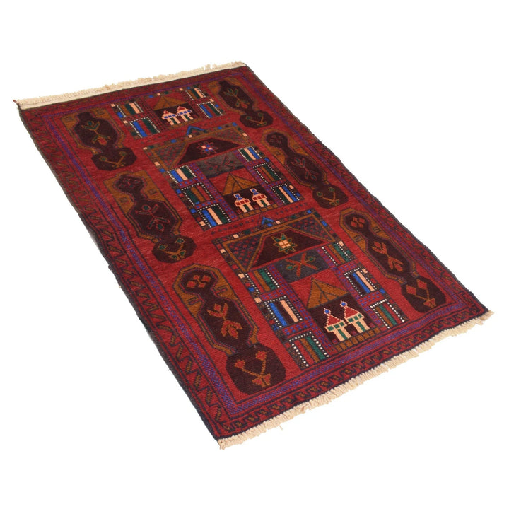 Red Afghan Prayer Rug 2' 8" x 4' 4" Hand-Knotted | No. AL48501