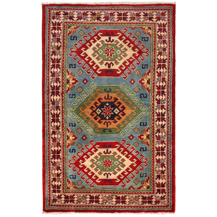 Blue Afghan Kazak Rug 3' 1" x 4' 11" Hand-Knotted | No. AL48552