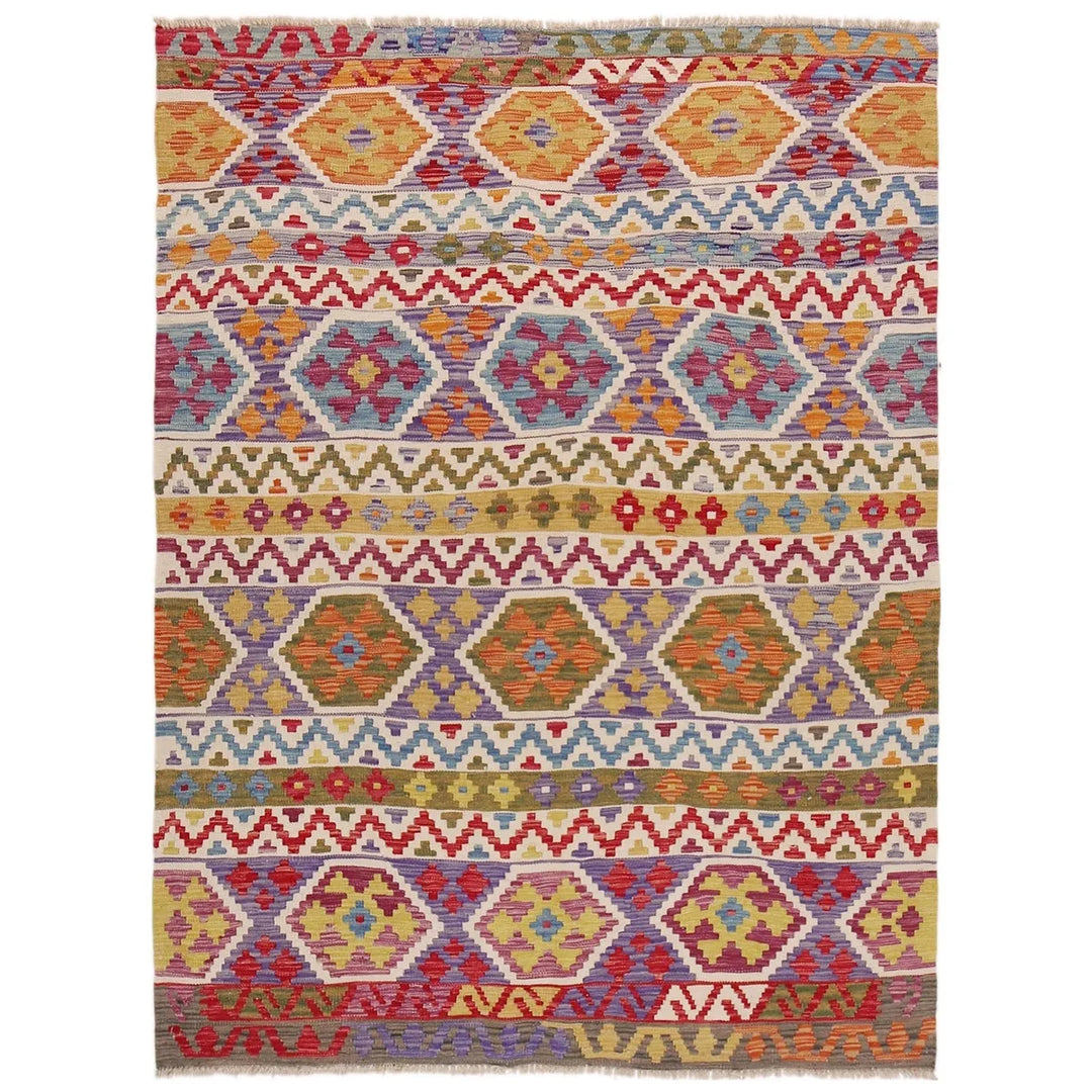 Afghan Kilim Rug 5' 0" x 6' 10" Flat-Weave | No. AL48593
