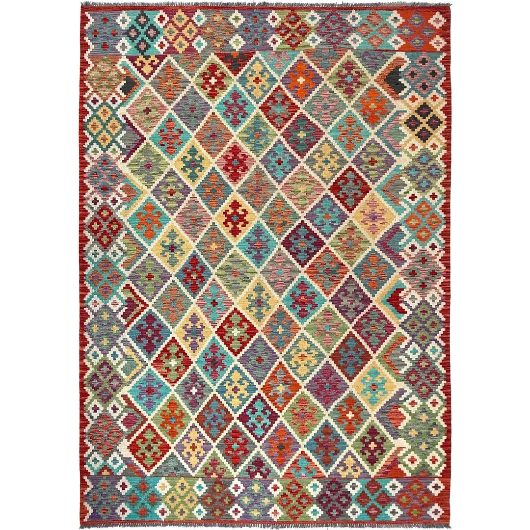 Afghan Vegetable Kilim Rug 6' 8" x 9' 9" Flat-Weave | No. AL48611