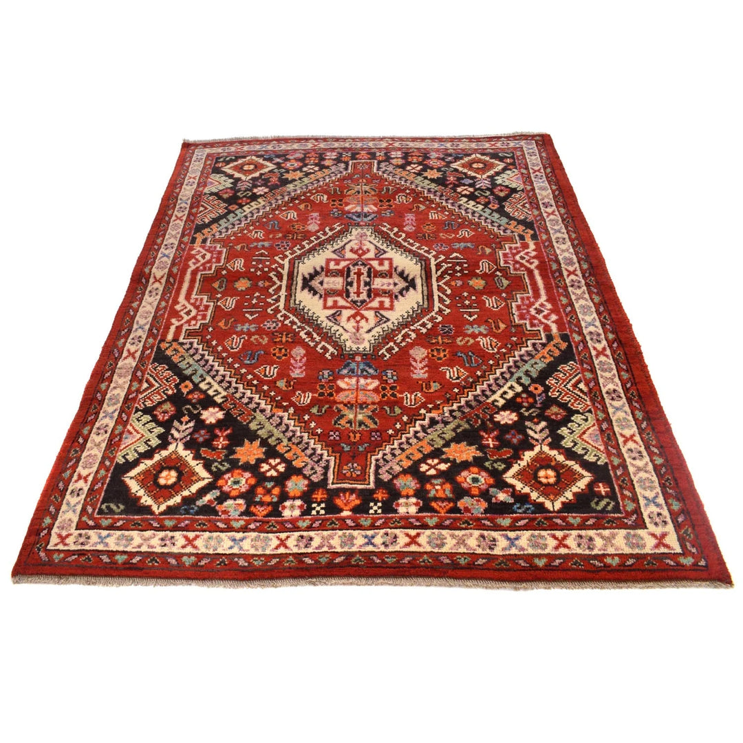 Red Afghan Shiraz Rug 4' 11" x 6' 6" Hand-Knotted | No. AL48614