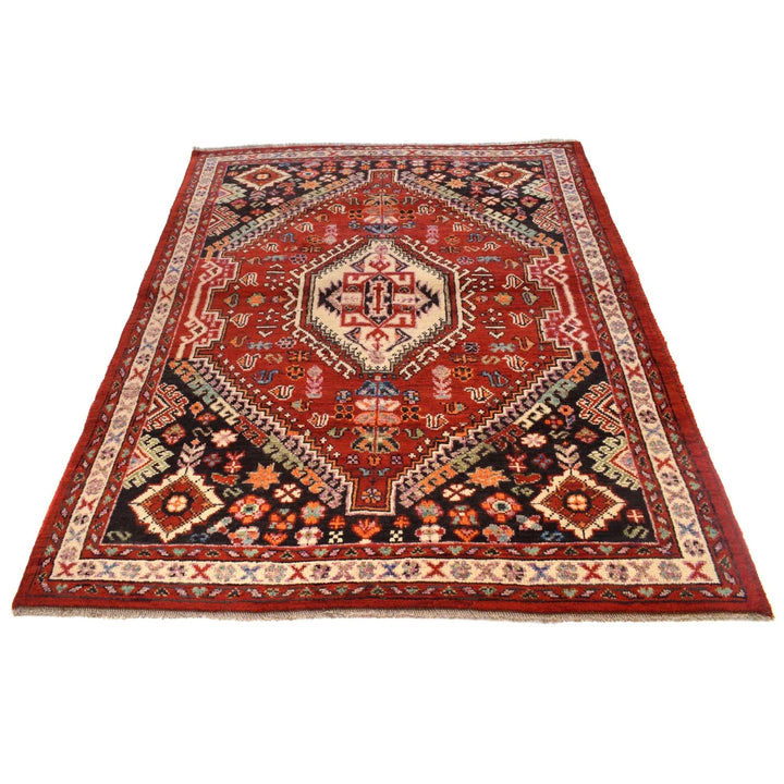 Red Afghan Shiraz Rug 4' 11" x 6' 6" Hand-Knotted | No. AL48614