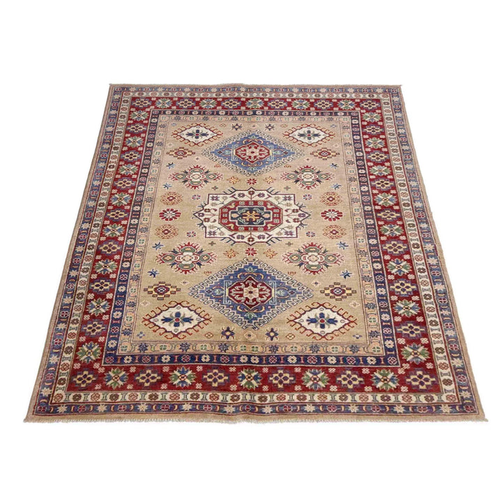 Orange Afghan Kazak Rug 5' 1" x 6' 11" Hand-Knotted | No. AL48629