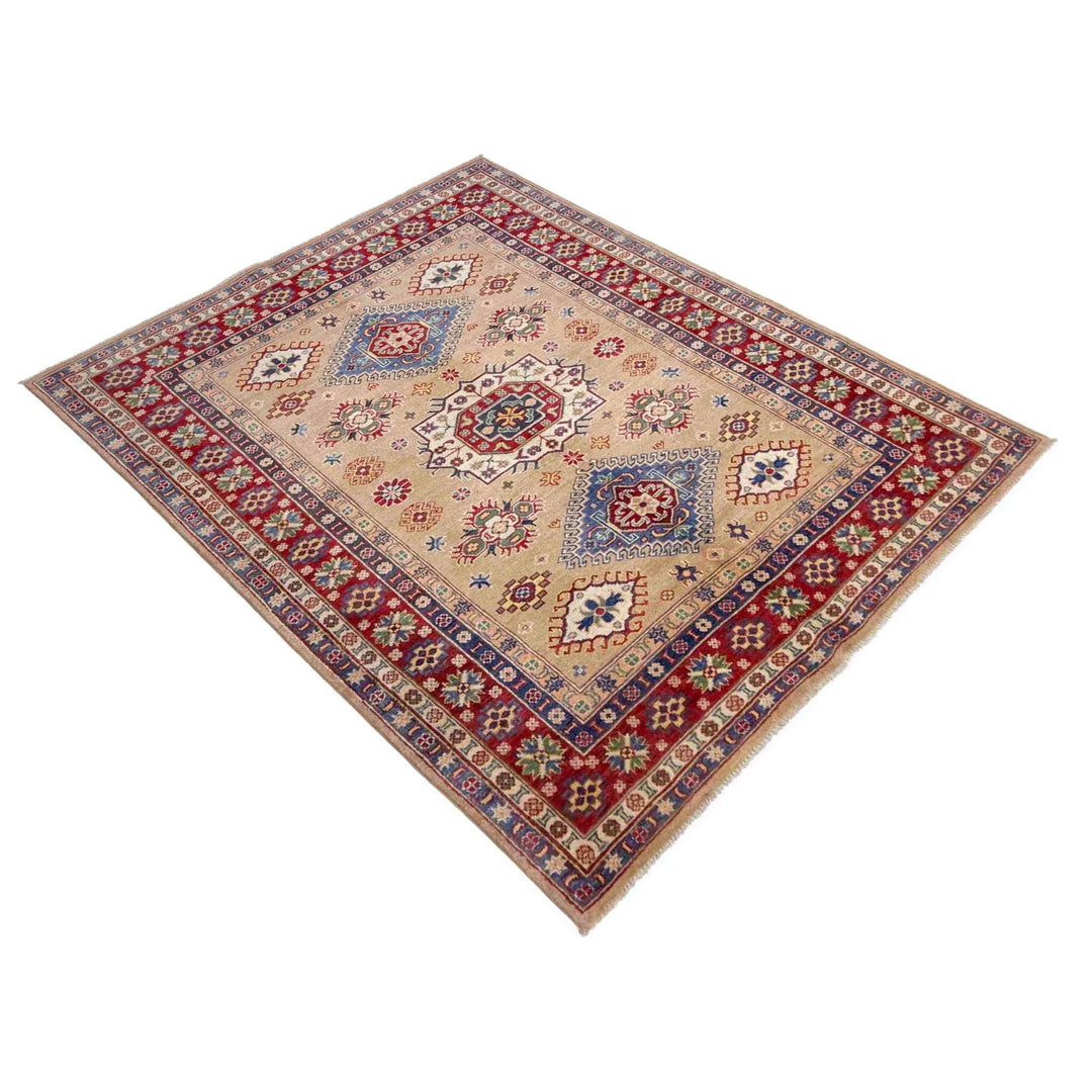 Orange Afghan Kazak Rug 5' 1" x 6' 11" Hand-Knotted | No. AL48629