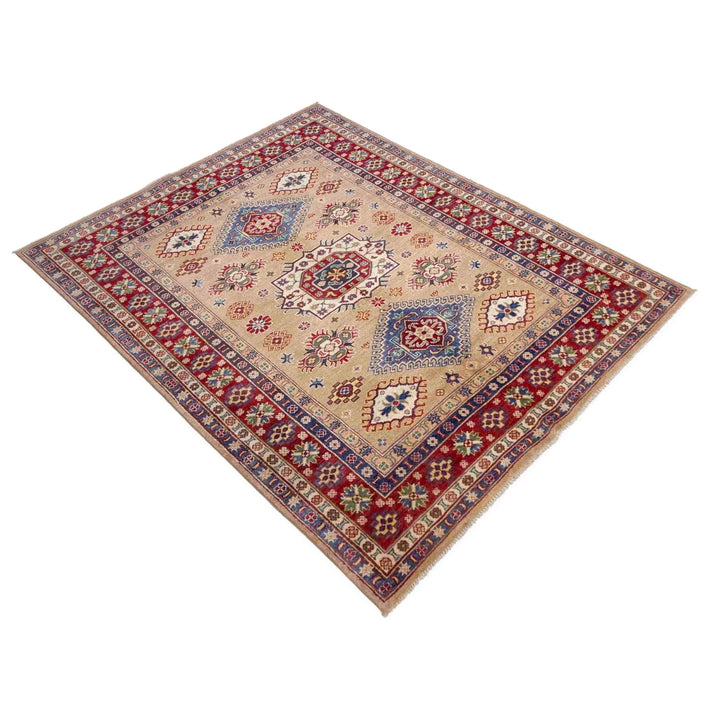 Orange Afghan Kazak Rug 5' 1" x 6' 11" Hand-Knotted | No. AL48629