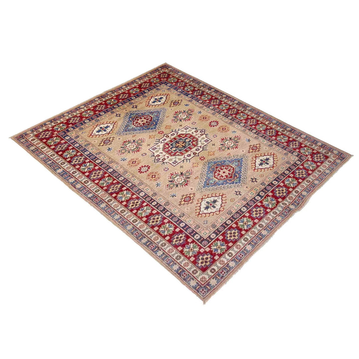 Orange Afghan Kazak Rug 5' 1" x 6' 11" Hand-Knotted | No. AL48629