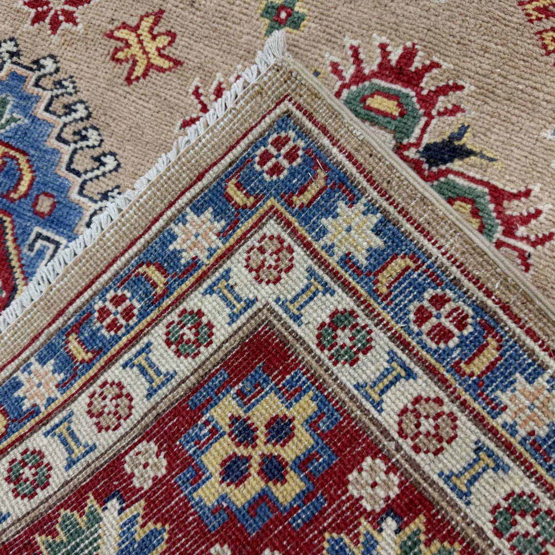 Orange Afghan Kazak Rug 5' 1" x 6' 11" Hand-Knotted | No. AL48629