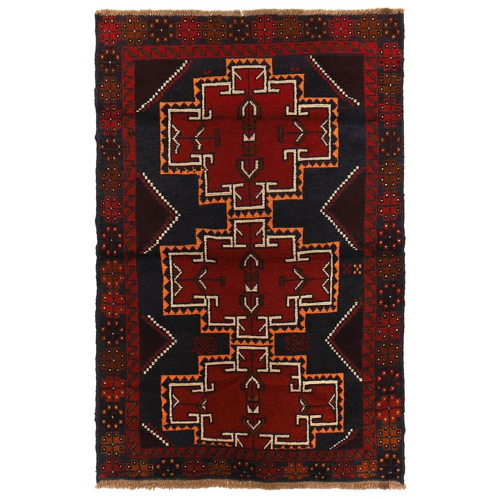 Dark Blue Afghan Baluchi Rug 3' 9" x 5' 10" Hand-Knotted | No. AL48697